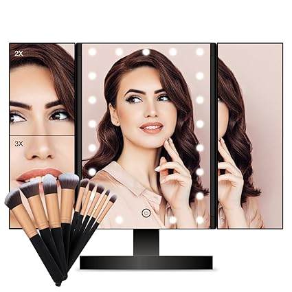 FASCINATE Trifold LED Makeup Mirror: 21 Lights, 2X/3X Magnification, Touch Dimming ($39.99)