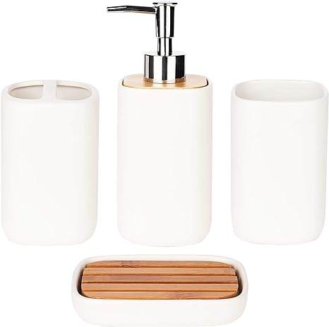 Discover the Perfect Blend of Style and Sustainability: Wodlo’s Ceramic and Bamboo Bathroom Set ($28.99)